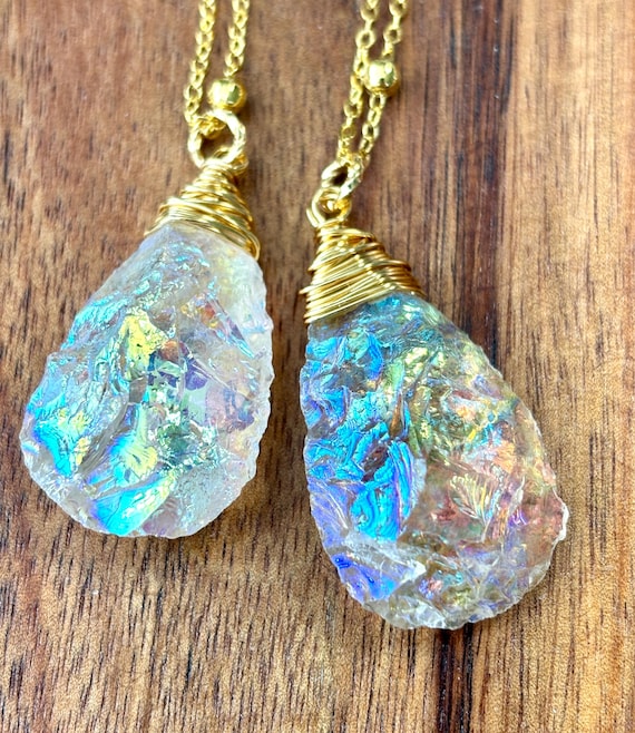 Raw Angel Aura Quartz Long Layering Necklace
