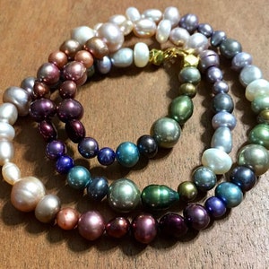 20&quot; Fresh water PEARL necklace 20&quot; with rainbow colors shaded ombre gradient style