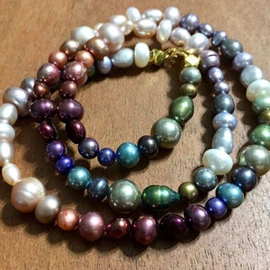 Fresh water PEARL necklace 20" with rainbow colors shaded ombre gradient style