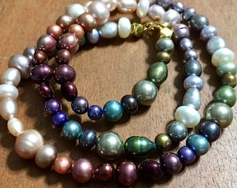 20" Fresh water PEARL necklace 20" with rainbow colors shaded ombre gradient style