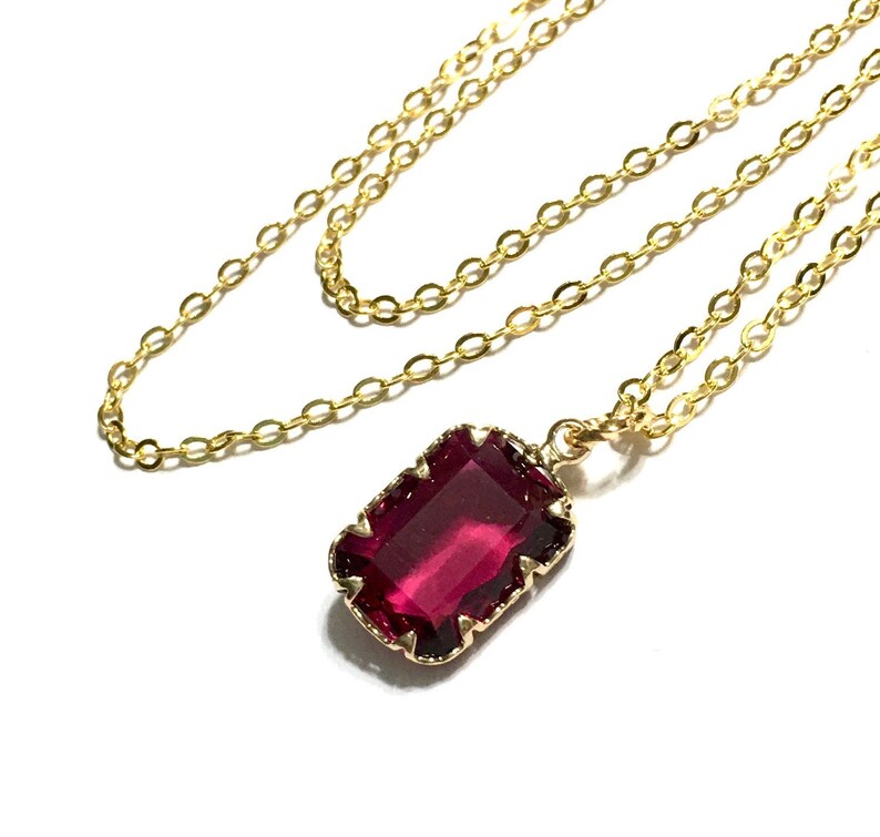 Rubelite quartz Emerald cut pendant necklace on a 22 chain image 3