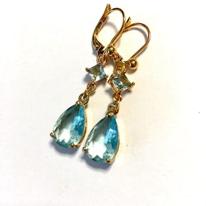 Earrings Aquamarine Blue quartz faceted Drops with lever back ear wires