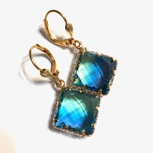 Earrings Ombre Aquamarine Hydroquartz faceted Drops with lever back ear wires