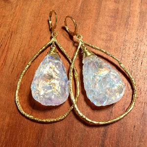 Long Angel Aura Quartz Earrings with halo