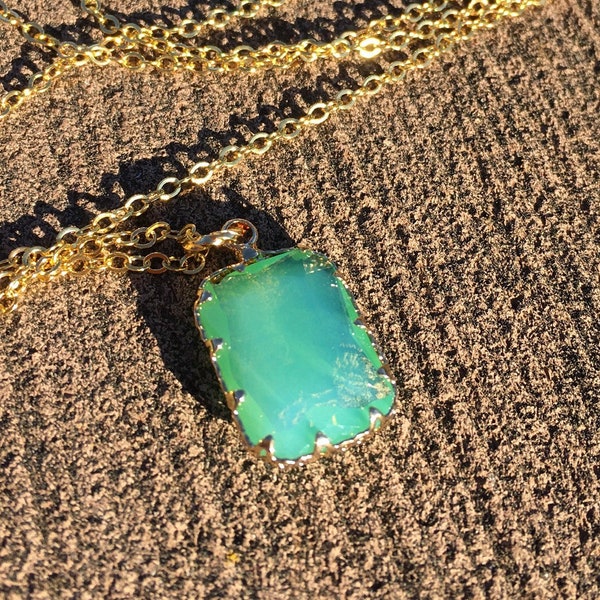 Chrysoprase green Opalite Necklace in an emerald pendant on a 22" chain