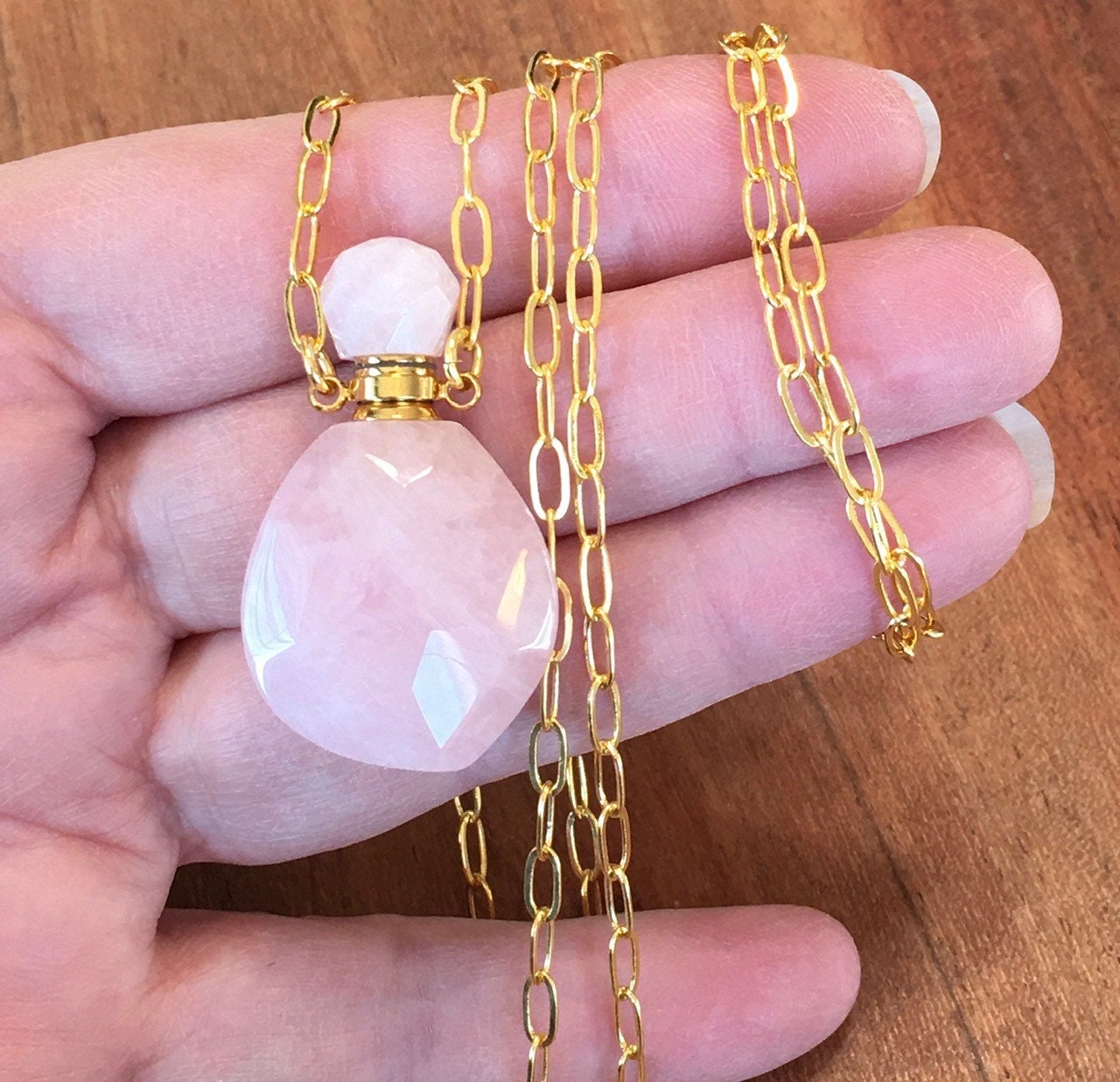 Real Rose Quartz Carved Potion Bottle Necklace on 30 Etsy