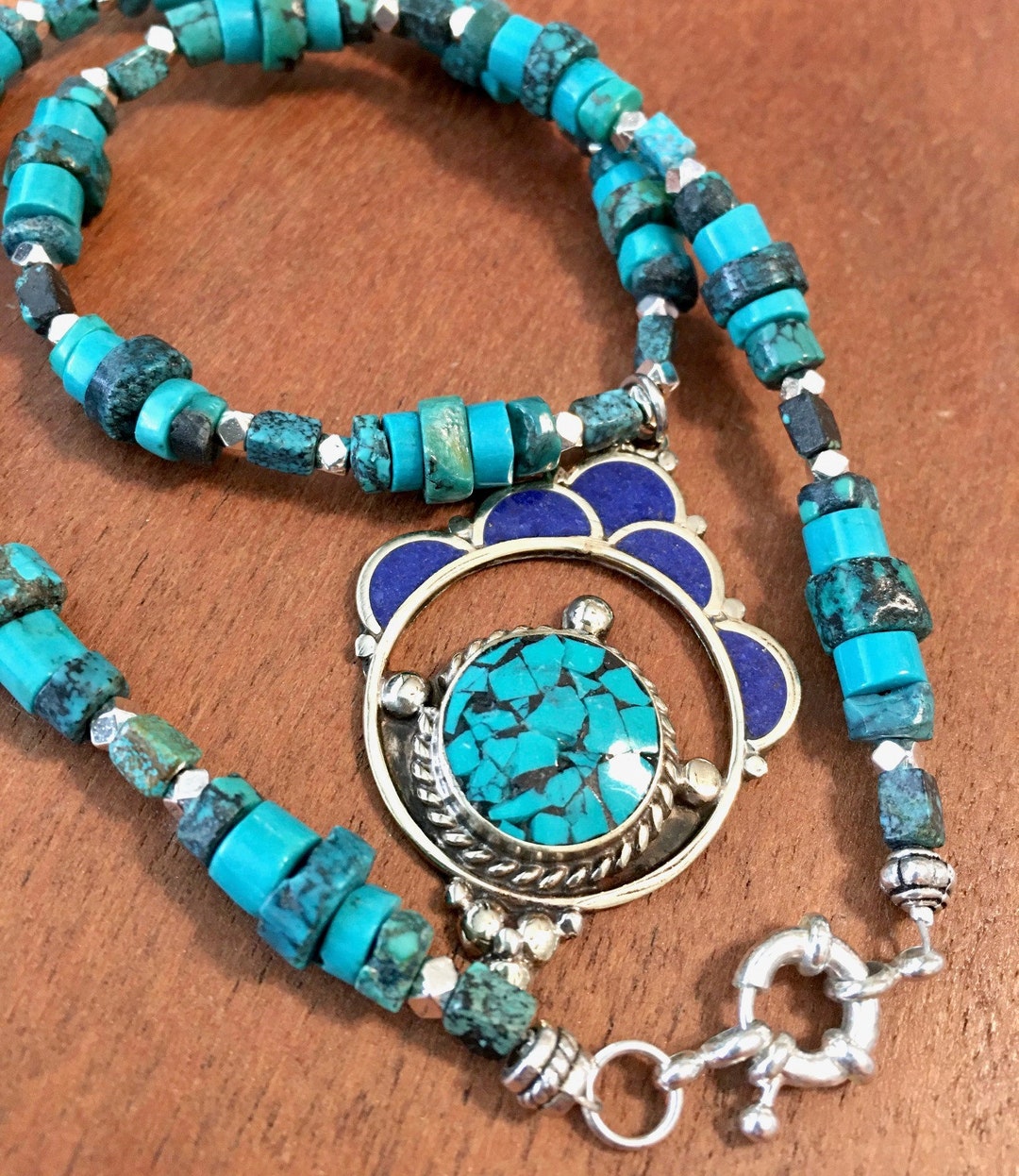 Real Turquoise Necklace With Hand Made Pendant Etsy