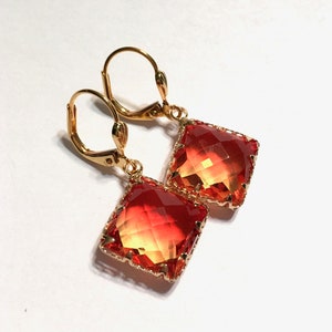 Earrings Ombre Fire Opal Hydroquartz faceted Drops with leverback ear wires