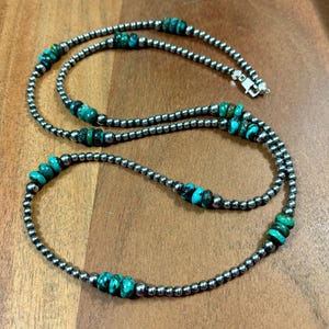 Long Skinny Turquoise Navajo pearl style necklace 37"