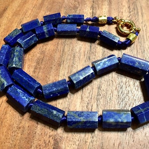 Necklace Large Faceted Tube Lapis nuggets
