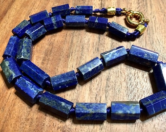 Necklace Large Faceted Tube Lapis nuggets