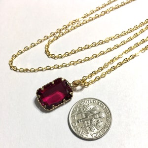 Rubelite quartz Emerald cut pendant necklace on a 22 chain image 2