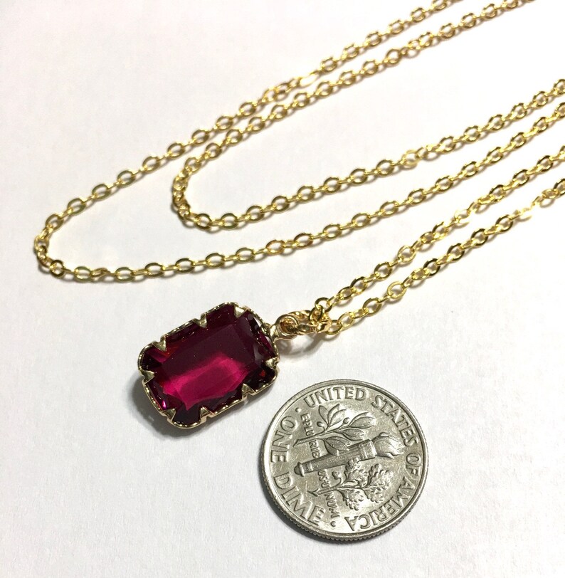 Rubelite quartz Emerald cut pendant necklace on a 22 chain image 2