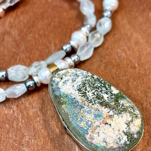 Ancient Roman Glass necklace with Aquamarine adjustable 20&quot; to 22&quot;