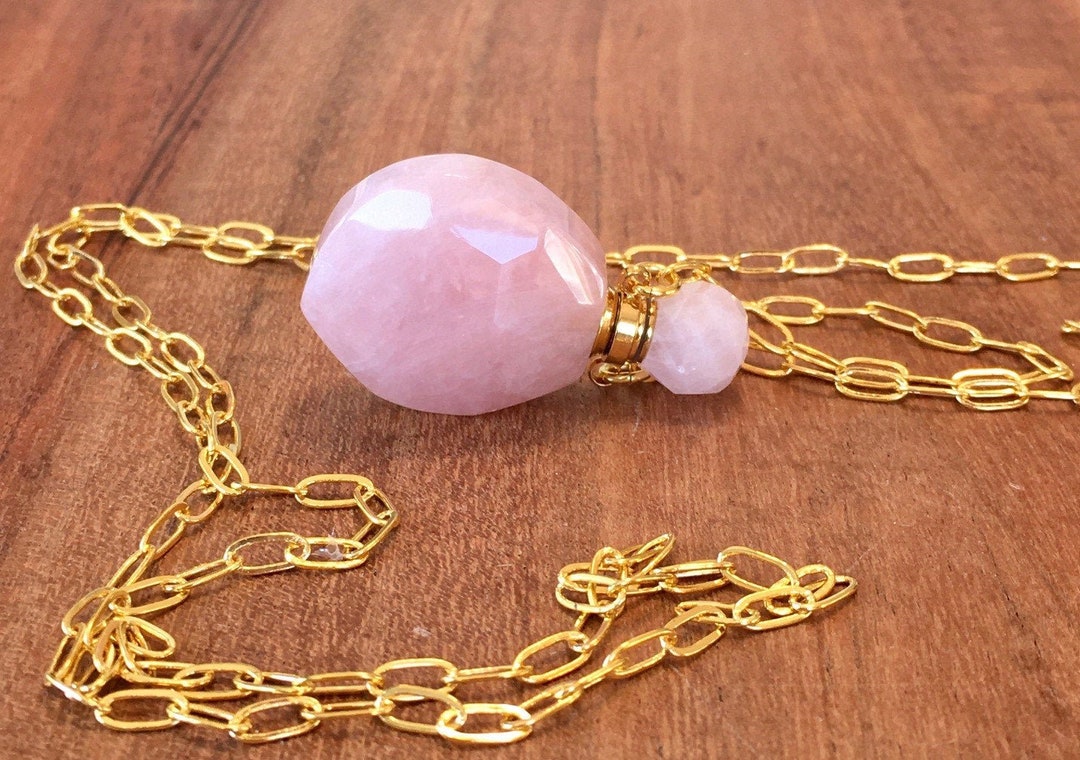 Real Rose Quartz Carved Potion Bottle Necklace on 30 Etsy