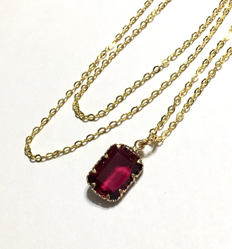 Rubelite quartz Emerald cut pendant necklace on a 22 chain image 4