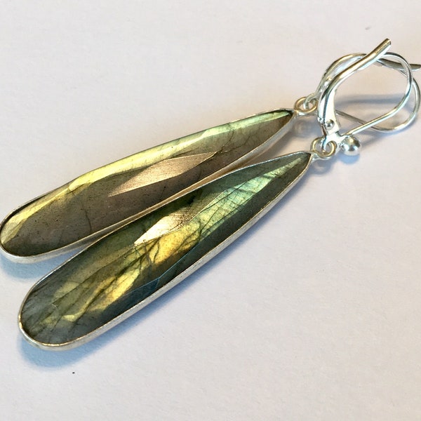 Earrings AAA grade Labradorite Long Drops in silver