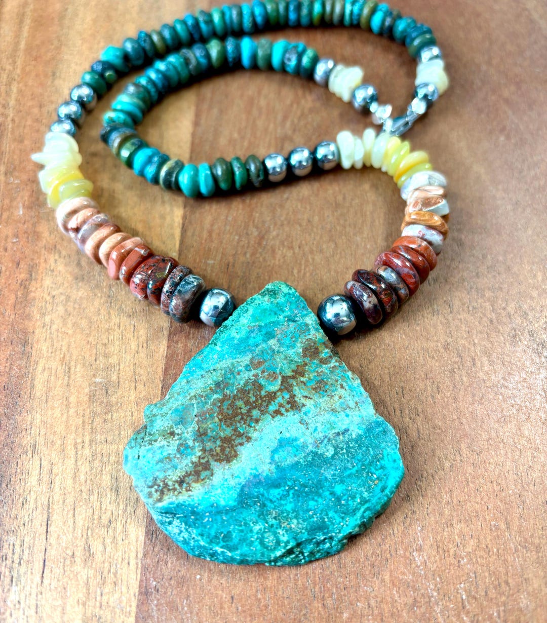 White Turquoise Slab Necklace with Leather Closure 228O