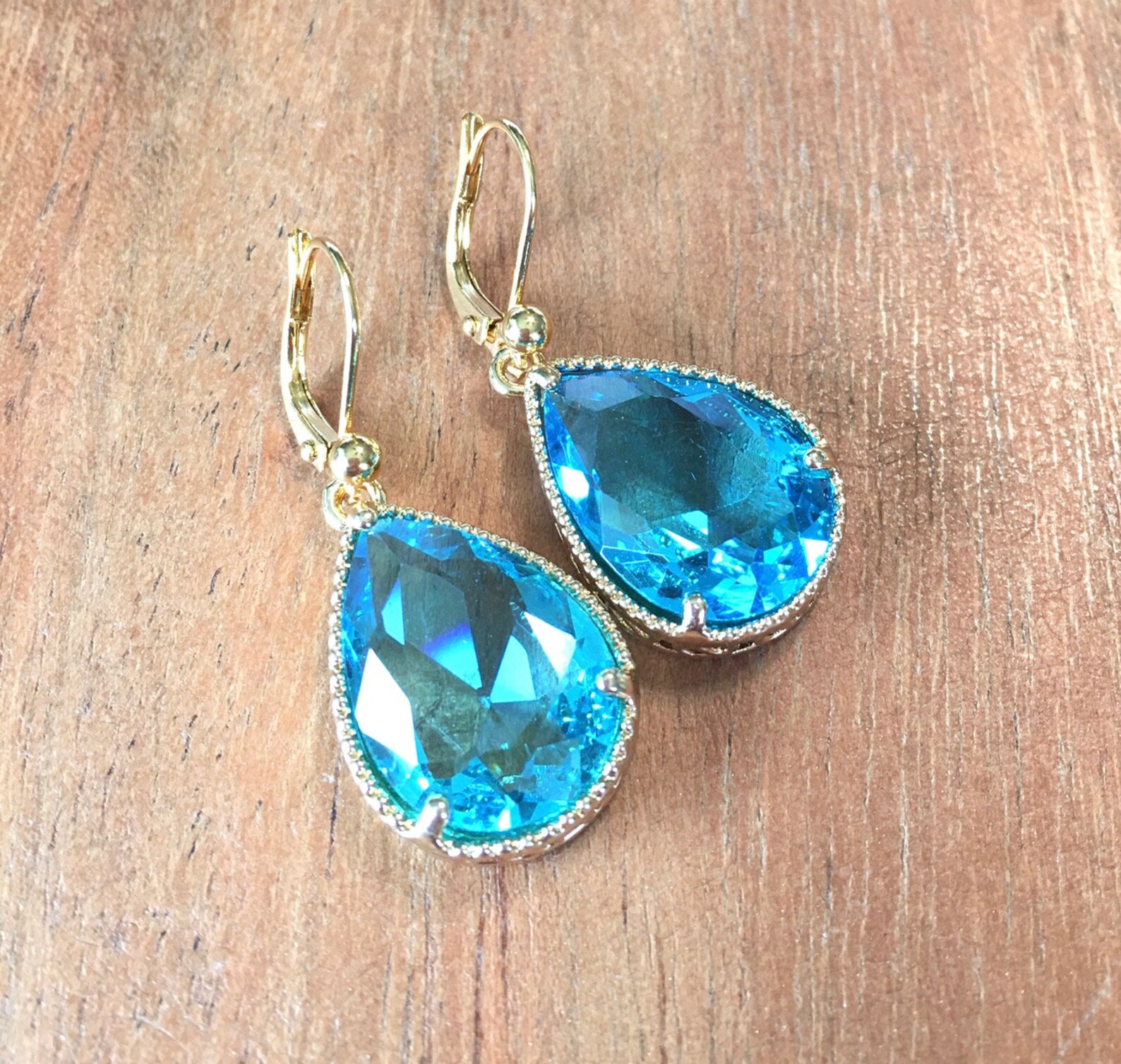 Earrings Blue Zircon quartz drops in bezel setting on Etsy