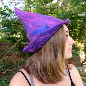 Purple, magenta and turquoise felted fairy hat