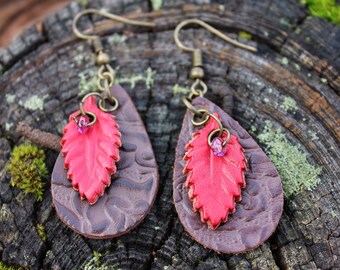 Handmade Dangling Leaf Earrings One of a Kind | Gift | Nature Inspired | Festive