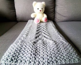 Gray, Chunky, Cable Knit Baby Blanket