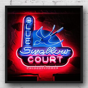 Historic Blue Swallow Motel Neon Sign on Route 66 in Tucumcari New Mexico Fine Art Photography Print