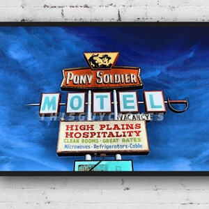 Route 66 and The Pony Soldier Motel sign in Tucumcari New Mexico Photographic Print