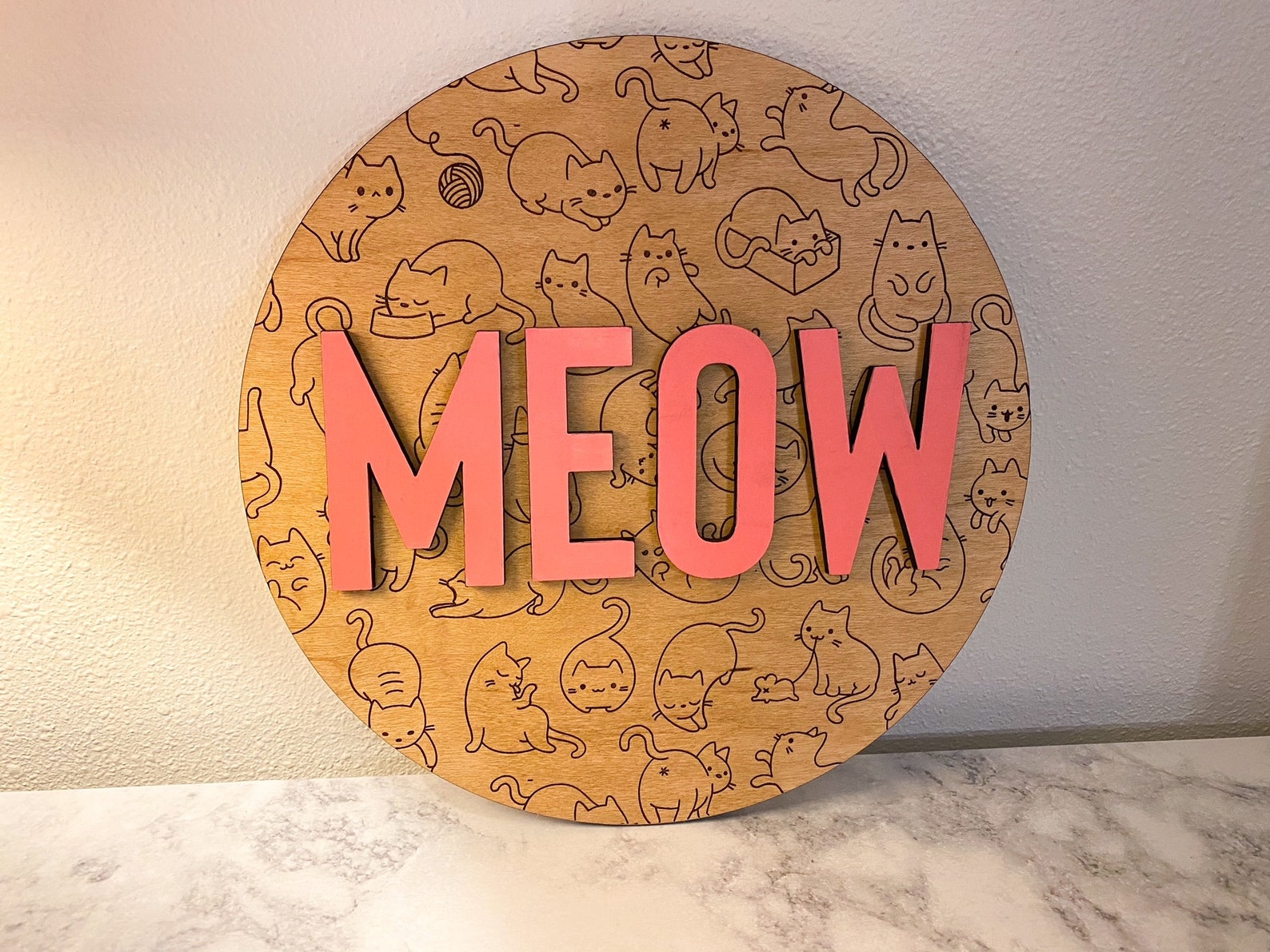 SVG Laser Ready Cat Meow Themed Decor Sign 3D Etsy