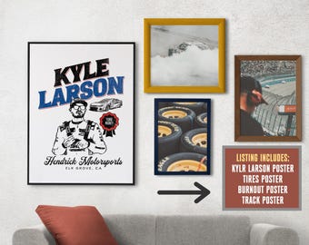 Digital Download Art Bundle - Nascar Gallery Wall Nascar Printable Poster Decor, Stock Car Racing - High Res - JPG Racecar Kyle Larson