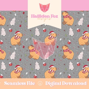 Capybara Candyland Weihnachten Nahtlose wiederholbare digitale Muster | Süßer Urlaub Hintergrund | Weihnachten druckbare Design