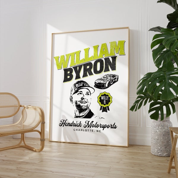 Digital Download Wall Art - William Byron #24 2023 Nascar Printable Driver Design for Man Cave, Stock Car Racing - High Res - JPG Racecar