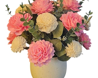 Sola Holz Blumen Herzstück Arrangement, Rosa und Creme Blumendekor