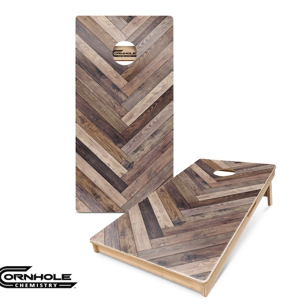 PRO STYLE Direct print Hand-Made Corn Hole boards (2)  ** herringbone pallet boards **; Any design, any logo.