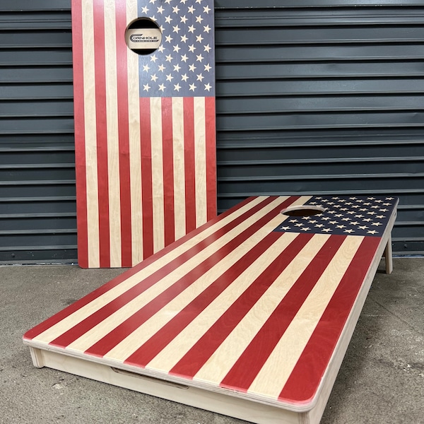 PRO STYLE Hand-Made Corn Hole boards (2)  **USA Flag **Any design, any logo. Creative Cornhole boards. Custom designs. Bags not included.