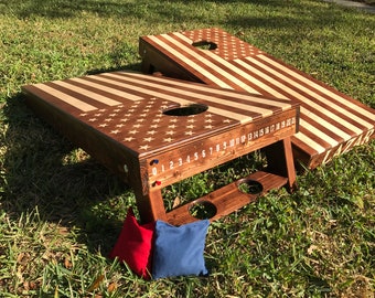 Hand-Made Corn Hole boards (2) ** AMERICAN FLAG ** Bags Included, stain, paint, or any logo. Wedding + birthdays + anniversaries