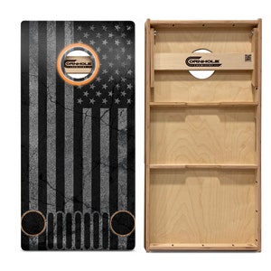 Regulation Cornhole Boards UV Printed 2 Jeep Wrangler Flag Orange Glow FAST FREE Shipping Wedding, BBQs, and more Bags not included. image 2