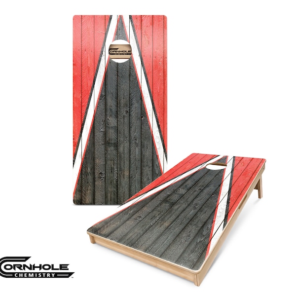 Regulation Cornhole Boards UV Printed (2) * Red/Blk Triangle * FAST and FREE Shipping! Wedding, BBQs, Birthdays & more! Bags not included.