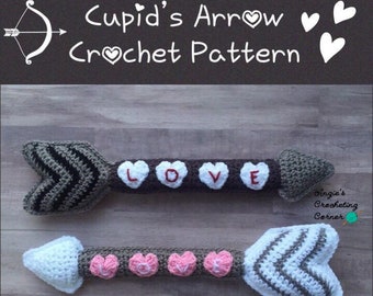 Motif au crochet flèche de Cupidon, motif flèche au crochet, motif au crochet flèche d'amour, motif au crochet pour la Saint-Valentin, flèche Amigurumi
