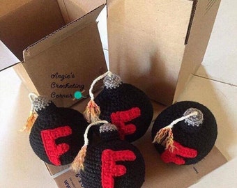 F-Bomb, crochet F bomb, Cuss Bomb, Lit F Bomb, F bomb toy, stuffed F-Bomb, stuffed cursing bomb, Christmas Gag Gift, White Elephant Gift