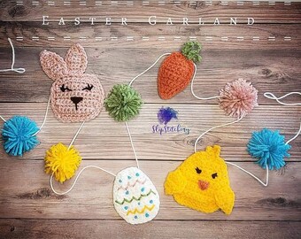 Guirlande de Pâques au crochet, guirlande de Pâques au crochet, décoration de guirlande de Pâques, décoration de Pâques, motif crochet DIY, tutoriel crochet