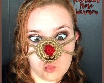 Crochet Red Nosed Reindeer Nose Warmer, Crochet Nose Warmer, Christmas Nose Warmer, Reindeer Nose Warmer, Christmas Gag Gift