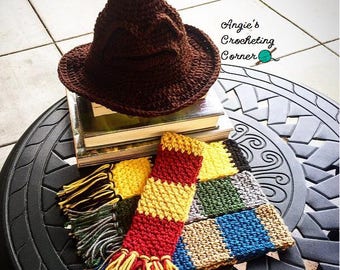 Crochet Sorting Hat and House Scarves, Baby House Scarf Photo Prop, Sorting Hat and House Scarves Nursery Decoration, Halloween Decoration