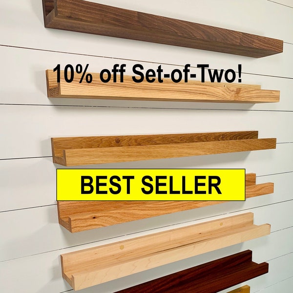 Set of 2 - Solid Hardwood Floating Picture Ledge, Floating Shelf, Art Shelf, Display Ledge, Rail, Picture Shelf, Rustic Wooden Shelf