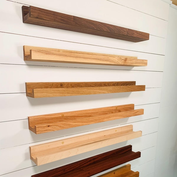 Repisa flotante para cuadros, hecha a mano con madera maciza, ideal para el hogar y la oficina.