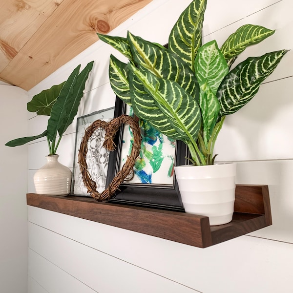 Extra-Deep Floating Picture Ledge Wall Shelf, Floating Shelf, handmade solid Walnut wood shelf, ideal for home and office space