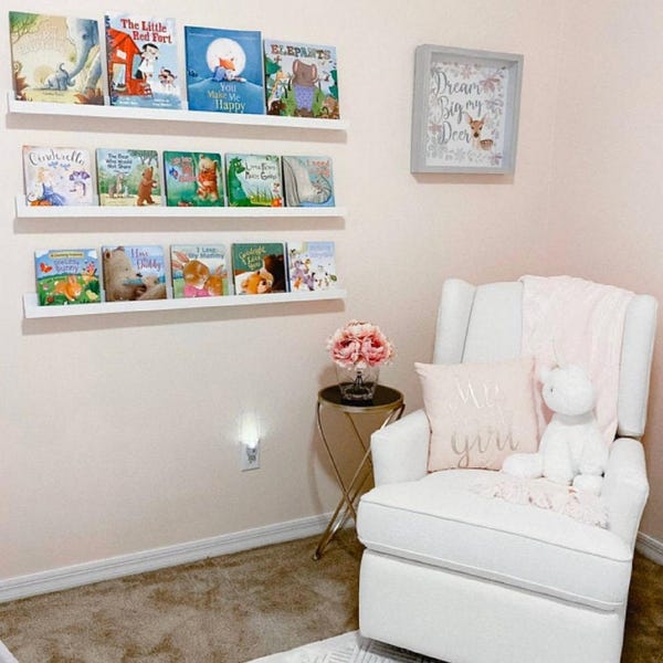 Nursery Floating Book Shelf, Nursery Shelves, handmade with solid painted Poplar wood, non-toxic, ideal for a children's nursery