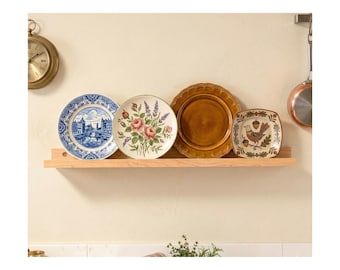 Plate Groove Floating Shelf | Wooden Plate Display Shelf | Kitchen Plate Ledge | Dining Room Wall Shelf | for decor enthusiasts