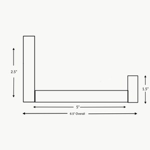 May include: A black metal shelf unit with two shelves. The top shelf is 2.5 inches tall and the bottom shelf is 1.5 inches tall. The overall width of the shelf is 6.5 inches, with the top shelf being 5 inches wide.