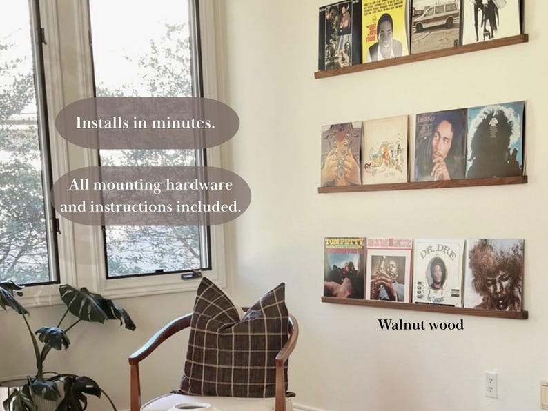 Vinyl Record Display Shelf, Vinyl Display, Wooden Floating Record Holder, Record Shelf, Record Ledge, for the vinyl record collector image 2